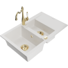 Mexen Gaspar granite sink 1.5-bowl with drainer and kitchen faucet Carla, white - 6507-20-670700-50