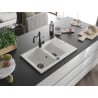 Mexen Gaspar granite sink 1.5-bowl with drainer and Carla kitchen faucet, white - 6507-20-670700-70