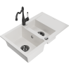 Mexen Gaspar 1.5-compartment granite sink with a drip tray and kitchen mixer tap Carla, White - 6507-20-670700-70