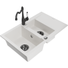 Mexen Gaspar granite sink 1.5-bowl with drainer and Carla kitchen faucet, white - 6507-20-670700-70