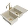 Mexen Gaspar 1.5-bowl granite sink with drainer and kitchen faucet Carla, beige - 6507-69-670700-50