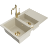 Mexen Gaspar granite kitchen sink 1.5-bowl with drainer and Carla faucet, beige - 6507-69-670700-50