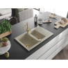 Mexen Gaspar granite kitchen sink 1.5-bowl with drainer and Carla faucet, beige - 6507-69-670700-50
