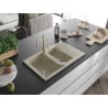 Mexen Gaspar 1.5-bowl granite sink with drainer and Carla kitchen tap, beige - 6507-69-670700-69