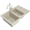 Mexen Gaspar 1.5-bowl granite sink with drainer and Carla kitchen tap, beige - 6507-69-670700-69