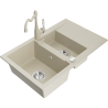 Mexen Gaspar 1.5-compartment granite sink with a drip tray and kitchen mixer tap Carla, Beige - 6507-69-670700-69