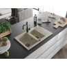Mexen Gaspar granite sink 1.5-bowl with drainer and kitchen faucet Carla, beige - 6507-69-670700-70
