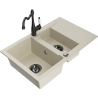 Mexen Gaspar 1.5-compartment granite sink with a drip tray and kitchen mixer tap Carla, Beige - 6507-69-670700-70
