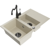 Mexen Gaspar granite sink 1.5-bowl with drainer and kitchen faucet Carla, beige - 6507-69-670700-70