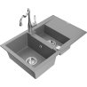 Mexen Gaspar granite kitchen sink 1.5-bowl with drainer and Carla kitchen faucet, gray - 6507-71-670700-00