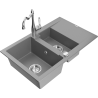 Mexen Gaspar Granite Sink 1.5-Bowl with Drainer and Carla Kitchen Tap, Grey - 6507-71-670700-00