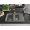 Mexen Gaspar granite sink 1.5-bowl with drainer and Carla kitchen tap, grey - 6507-71-670700-50