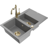 Mexen Gaspar granite sink 1.5-bowl with drainer and Carla kitchen tap, grey - 6507-71-670700-50