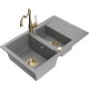 Mexen Gaspar granite sink 1.5-bowl with drainer and kitchen faucet Carla, gray - 6507-71-670700-50