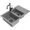 Mexen Gaspar 1.5-bowl granite sink with drainer and Carla kitchen faucet, gray - 6507-71-670700-70-B