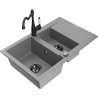 Mexen Gaspar granite sink 1.5-bowl with drainer and Carla kitchen tap, grey - 6507-71-670700-70-B