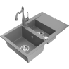 Mexen Gaspar 1.5-compartment granite sink with a drip tray and kitchen mixer tap Carla, Grey - 6507-71-670700-71