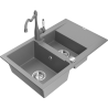 Mexen Gaspar granite sink 1.5-bowl with drainer and Carla kitchen tap, grey - 6507-71-670700-71