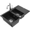 Mexen Gaspar granite kitchen sink 1.5-bowl with drainer and kitchen faucet Carla black/silver metallic - 6507-73-670700-00