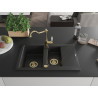 Mexen Gaspar granite sink 1.5-bowl with drainer and Carla kitchen faucet black/silver metallic - 6507-73-670700-50