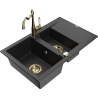 Mexen Gaspar granite sink 1.5-bowl with drainer and Carla kitchen faucet black/silver metallic - 6507-73-670700-50