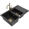 Mexen Gaspar granite sink 1.5-bowl with drainer and kitchen faucet Carla black/silver metallic - 6507-73-670700-50