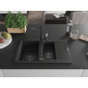 Mexen Gaspar granite kitchen sink 1.5-bowl with drainer and Carla kitchen faucet, black/silver - 6507-73-670700-70-B