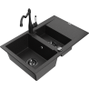 Mexen Gaspar granite kitchen sink 1.5-bowl with drainer and Carla kitchen faucet, black/silver - 6507-73-670700-70-B