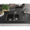 Mexen Gaspar granite sink 1.5-bowl with drainer and kitchen faucet Carla, black/gold metallic - 6507-75-670700-00