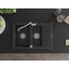 Mexen Gaspar granite sink 1.5-bowl with drainer and Carla kitchen tap, black/gold metallic - 6507-75-670700-00