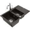 Mexen Gaspar granite sink 1.5-bowl with drainer and kitchen faucet Carla, black/gold metallic - 6507-75-670700-00