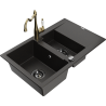 Mexen Gaspar 1.5-Bowl Granite Sink with Drainer and Kitchen Faucet Carla Black/Gold Metallic - 6507-75-670700-50-B