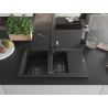 Mexen Gaspar granite sink 1.5-bowl with drainer and Carla black/gold metallic kitchen tap - 6507-75-670700-70-B