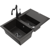 Mexen Gaspar 1.5-compartment granite sink with a drip tray and kitchen mixer tap Carla Black/Gold metallic - 6507-75-670700-70-B