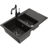 Mexen Gaspar granite sink 1.5-bowl with drainer and Carla black/gold metallic kitchen tap - 6507-75-670700-70-B