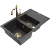 Mexen Gaspar granite sink 1.5-bowl with drainer and Carla kitchen tap, black speckled - 6507-76-670700-50