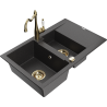 Mexen Gaspar granite sink 1.5-bowl with drainer and kitchen faucet Carla, black speckled - 6507-76-670700-50