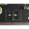 Mexen Gaspar granite sink 1.5-bowl with drainer and Carla kitchen tap, black speckled - 6507-76-670700-70