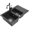 Mexen Gaspar 1.5-compartment granite sink with a drip tray and kitchen mixer tap Carla, spotted black - 6507-76-670700-70