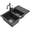 Mexen Gaspar granite sink 1.5-bowl with drainer and kitchen faucet Carla, black speckled - 6507-76-670700-70