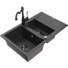 Mexen Gaspar 1.5-bowl granite sink with drainer and kitchen faucet Carla, black speckled - 6507-76-670700-70-B