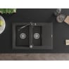 Mexen Gaspar granite sink with 1.5 bowls, drainer and Carla kitchen tap, black speckled - 6507-76-670700-76