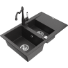 Mexen Gaspar granite sink 1.5-bowl with drainer and Carla kitchen faucet, speckled black - 6507-76-670700-76