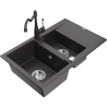 Mexen Gaspar granite sink with 1.5 bowls, drainer and Carla kitchen tap, black speckled - 6507-76-670700-76