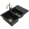Mexen Gaspar granite sink 1.5-bowl with drainer and kitchen faucet Carla, black - 6507-77-670700-50