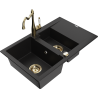 Mexen Gaspar granite sink with 1.5 bowls, drainer and Carla kitchen tap, black - 6507-77-670700-50
