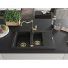 Mexen Gaspar granite sink 1.5-bowl with drainer and kitchen faucet Carla, black - 6507-77-670700-50