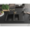 Mexen Gaspar granite sink 1.5-bowl with drainer and kitchen faucet Carla, black - 6507-77-670700-50-B