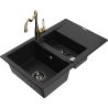 Mexen Gaspar 1.5-bowl granite sink with drainer and kitchen tap Carla, black - 6507-77-670700-50-B