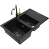 Mexen Gaspar 1.5-compartment granite sink with a drip tray and kitchen mixer tap Carla, Black - 6507-77-670700-50-B